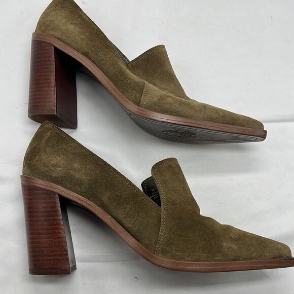 Verona Green Suede Vince Camuto Wevenly Stacked Heel Pumps - Picture 4 of 8